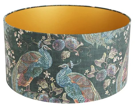 Zamatový tienidlo lampy s pávím vzorom zelená 50/50/25 zlatý interiér