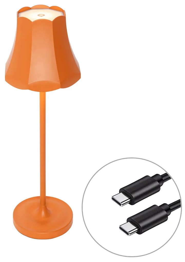 Retro stolná lampa oranžová nabíjateľná IP44 - Granny