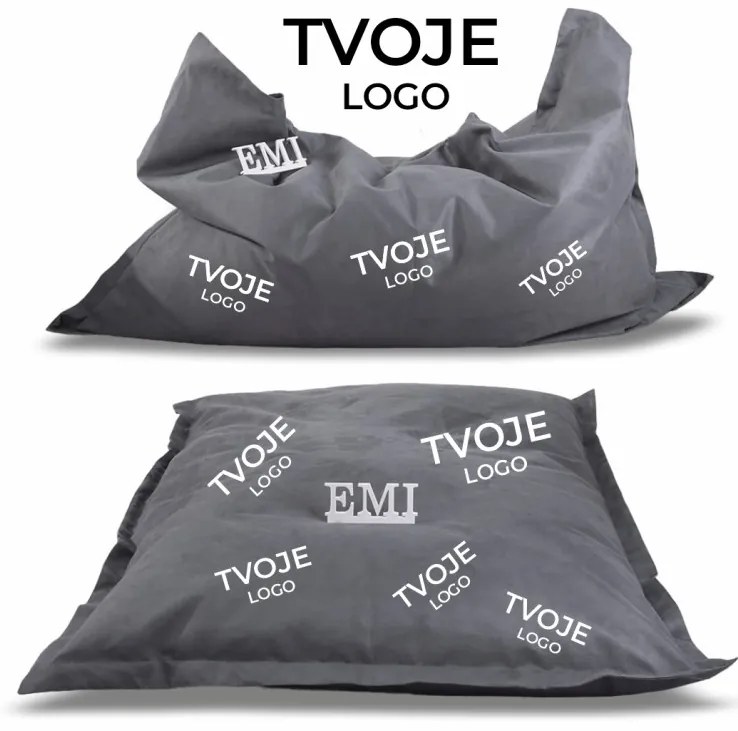 Sedací vak vankúš sivý semišový s vlastným logom EMI