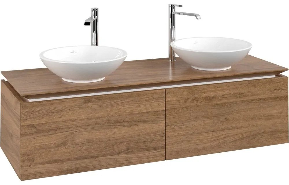 VILLEROY &amp; BOCH Legato závesná skrinka pod dve umývadlá na dosku, 2 zásuvky, 1400 x 500 x 380 mm, Oak Kansas, B59100RH