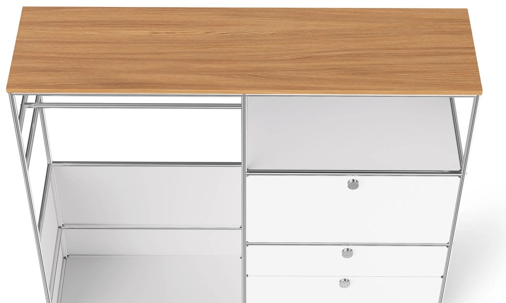 Kovová komoda »CN3« s drevenou doskou, 1 tyčou na oblečenie, 1 priehradkou a 3 zásuvkami, biela