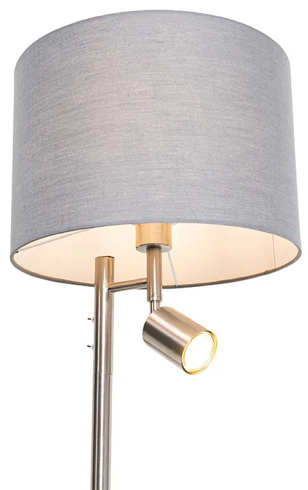 Stojaca lampa z ocele s sivým tienidlom a lampou na čítanie - Jelena