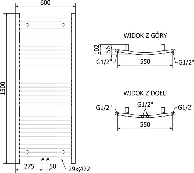 Mexen Ares, vykurovacie teleso 1500x600 mm, 733 W, antracitová, W102-1500-600-00-66