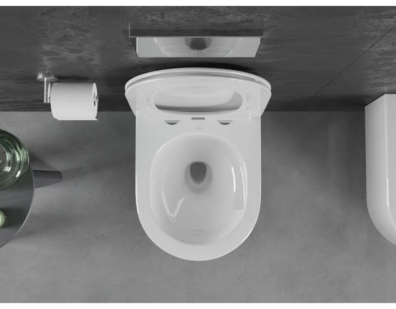 Mexen Sofia, závesná WC misa 490x360x355 mm, Rimless Tornádo + WC sedadlo z duroplastu, biela lesklá, 30540400T