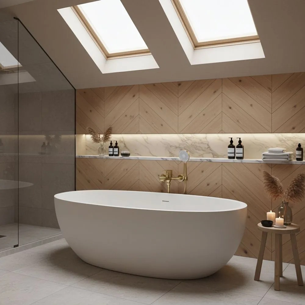 Rea Drop, vaňová batéria s ručnou sprchovou súpravou, 150 mm, zlatá matná, REA-B6399