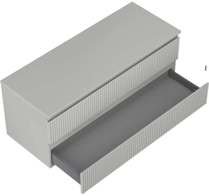 Mexen Rivel, kúpeľňová skrinka 120 cm s pracovnou doskou, 2 zásuvky, drážkovaná, matná sivá, 91A20-12047-2-BFFC62