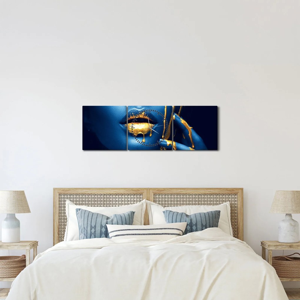 Obraz ľudskej tváre (s hodinami) (90x30 cm)