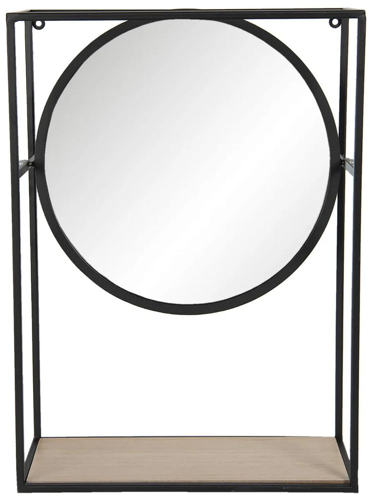 Zrkadlo v čiernom kovovom ráme s drevenou policou - 36 * 15 * 50 cm
