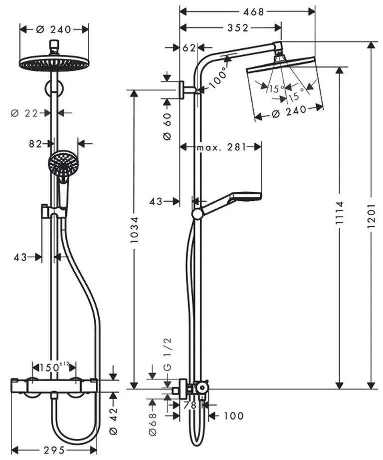 Hansgrohe Crometta S - Showerpipe 240 1jet EcoSmart 9 l/min s termostatom, chróm 27268000