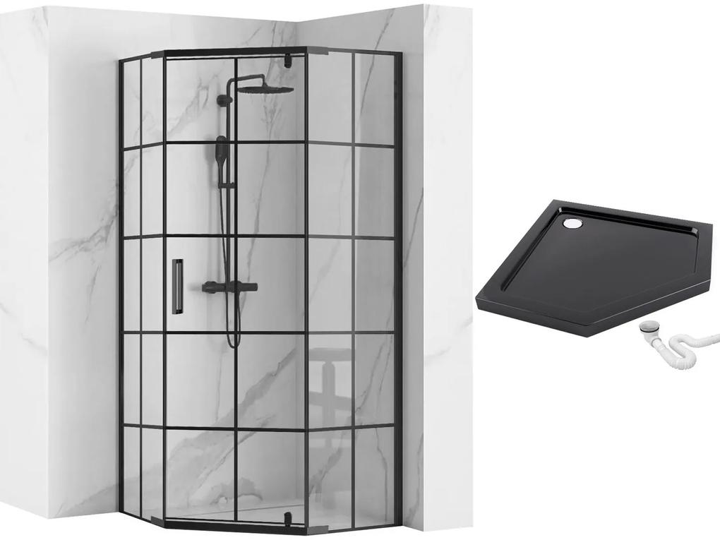 Rea Hex, jednodverový sprchový kút 90x90 cm, 6 mm číre sklo, čierny profil, REA-K8979