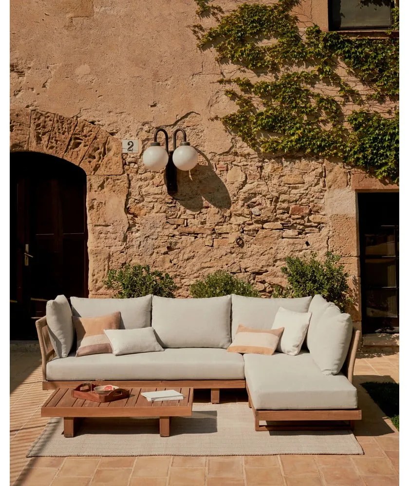 Záhradná lounge súprava z masívu akácie pre 5 v krémovo-prírodnej farbe Raco – Kave Home