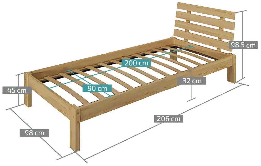 Posteľ PARIS zvýšená 90x200 cm, orech Rošt: S latkovým roštom, Matrac: Matrac Somnia 18 cm