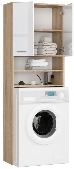 Kúpeľňová skrinka nad práčku FIN 2D dub sonoma / biela, lesk