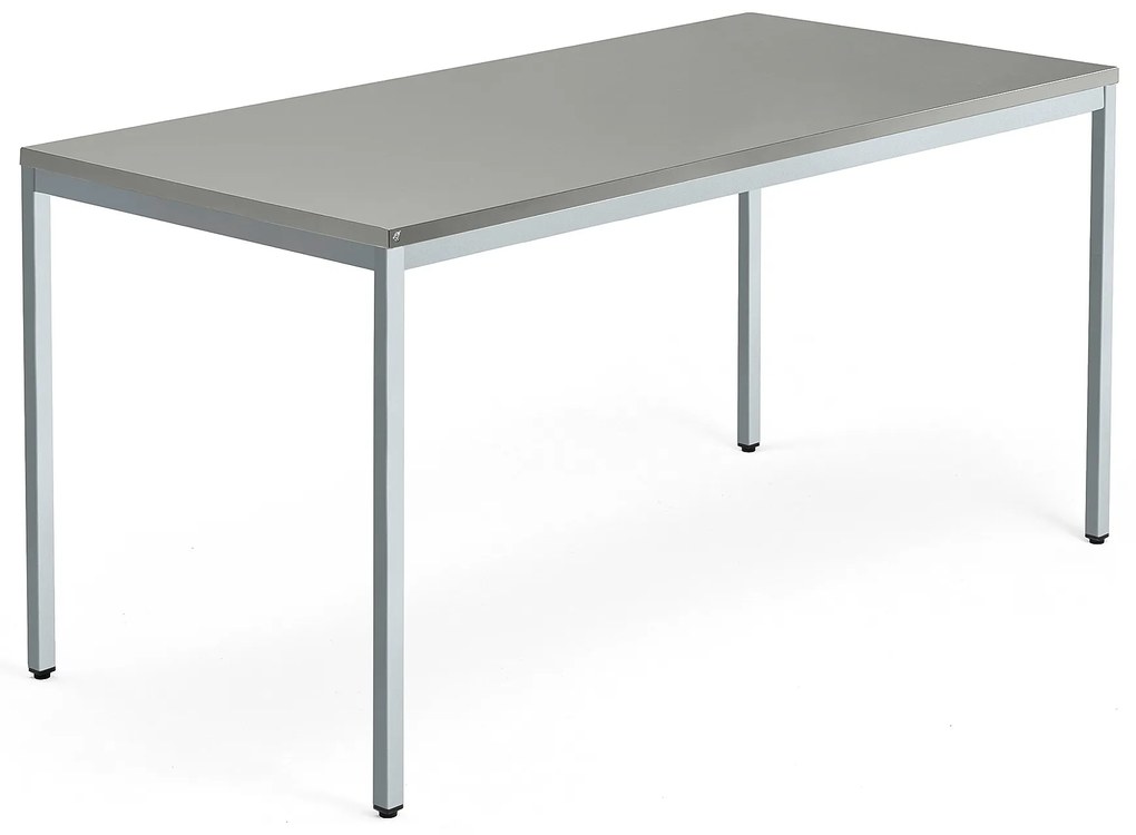 Rokovací stôl QBUS, 1600x800 mm, so 4 nohami, strieborný rám, svetlošedá