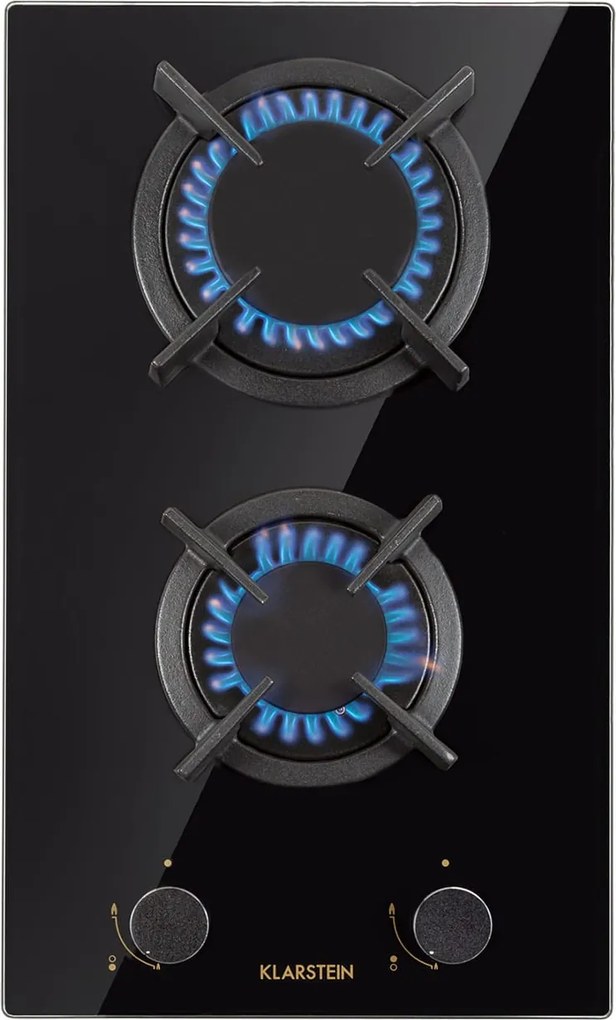 Klarstein Goldflame Domino, plynová varná doska, 2 mosadzné horáky, sklokeramika