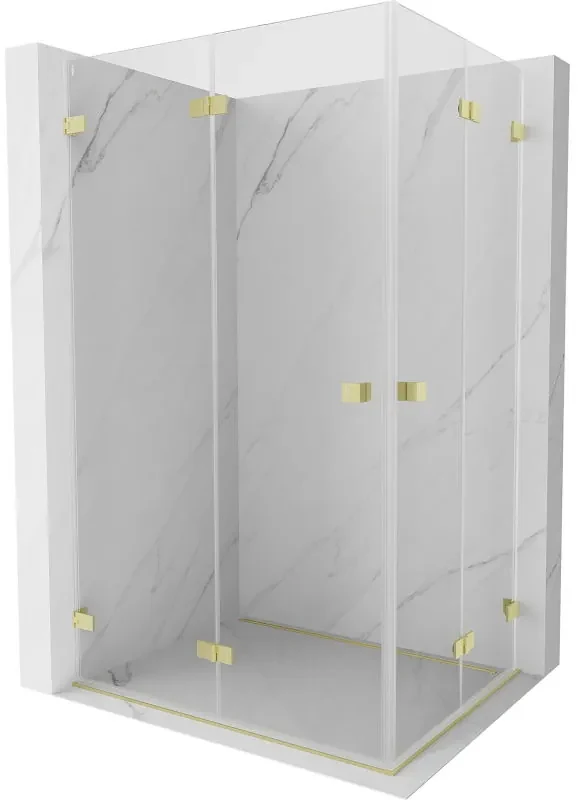 Mexen Lunar-F Duo, skladací sprchový kút 95 x 75 cm, 6mm číre sklo, zlatý matný profil, 836-095L-075P-55-00