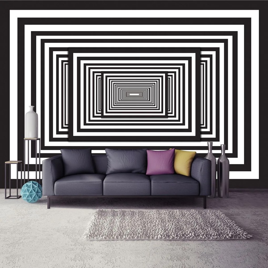 Fototapeta - Biely a čierny 3D tunel (152,5x104 cm)