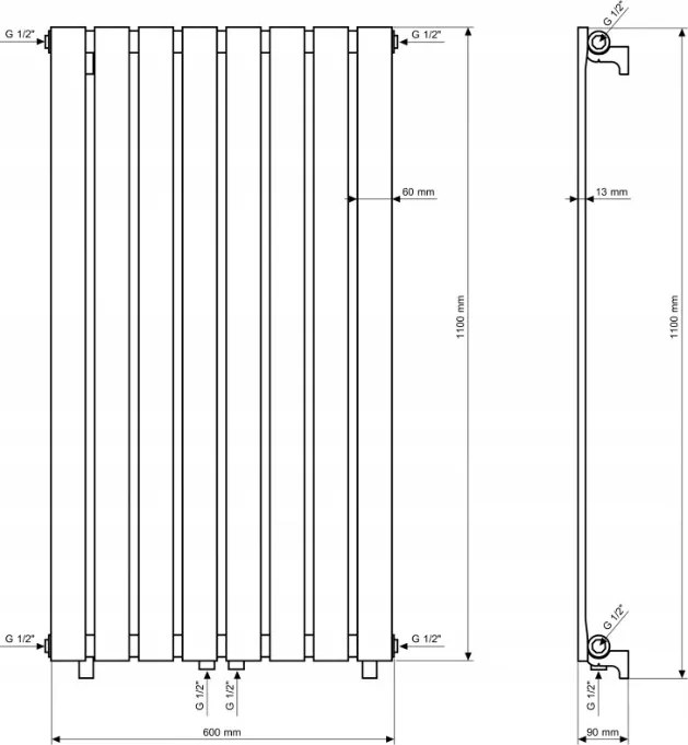 Gamma Vertical, vykurovacie teleso 600x1100 mm, 737 W, čierna matná, GMA-VERT-11060-BK