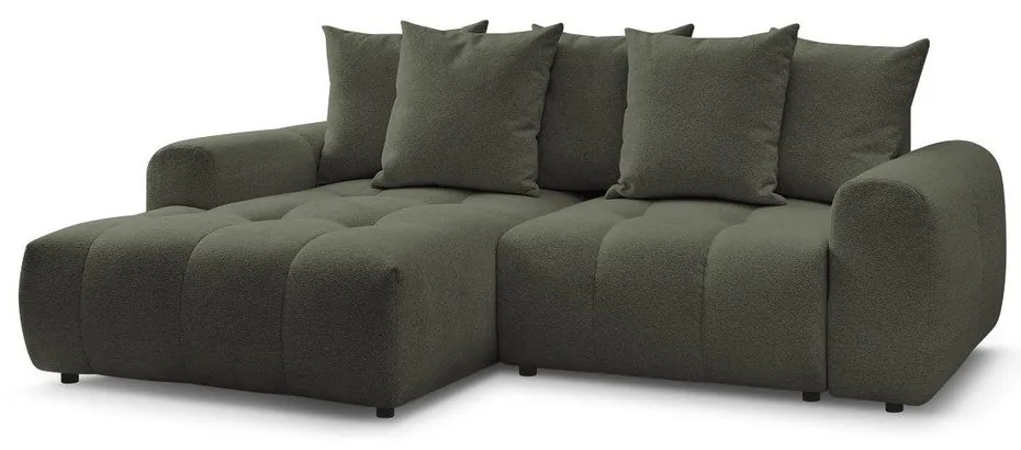 Kaki ženilková rozkladacia/s úložným priestorom rohová pohovka (ľavý roh/s leňoškou) Roxelane – Bobochic Paris