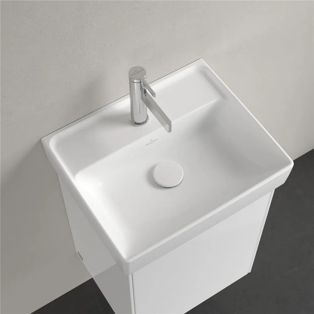 VILLEROY &amp; BOCH Collaro závesné umývadielko s otvorom, bez prepadu, 450 x 370 mm, Stone White, s povrchom CeramicPlus, 433446RW