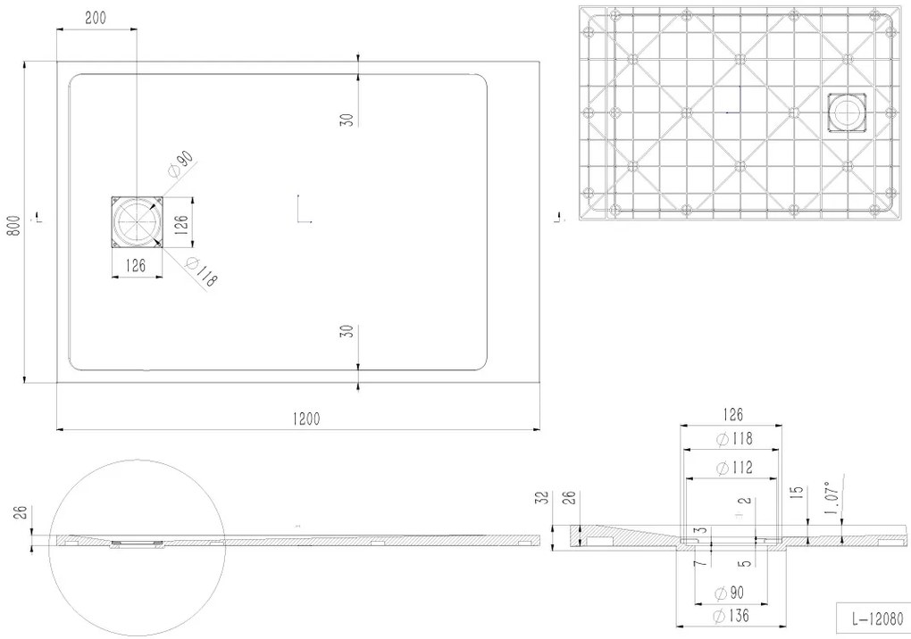 Erga Hyper, SMC sprchová vanička 120x80x2,6 cm + sifón, béžová matná, ERG-V06-SMC-8012S-BG
