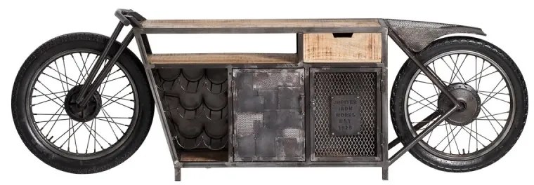 furniture-nabytek.cz - Masívny barový stôl Harlow Bike s motocyklovou konzolou a držiakom na fľaše, materiál kov a mango, lakovaný