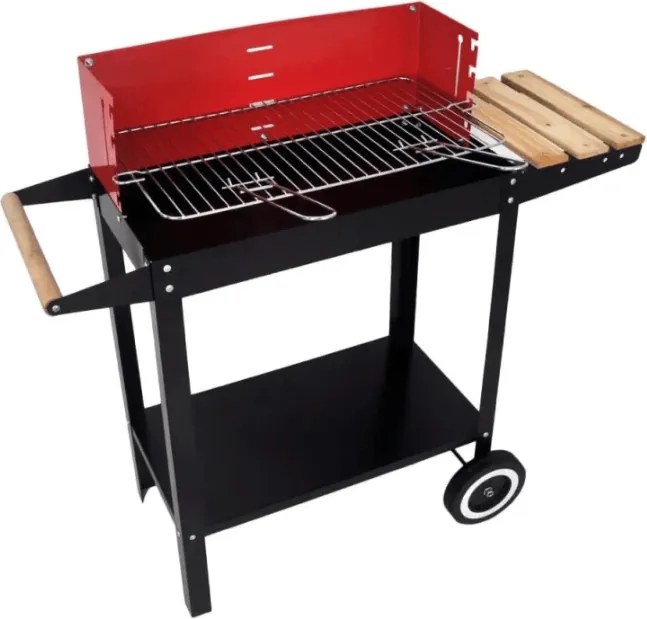 Záhradný gril na drevené uhlie BBQ 87x35 cm, čierny/červený