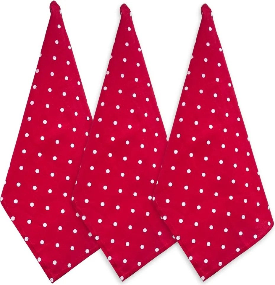 ARÔME HOME Sada 3 ks - Utierka 50*70 cm, červená s bielymi bodkami
