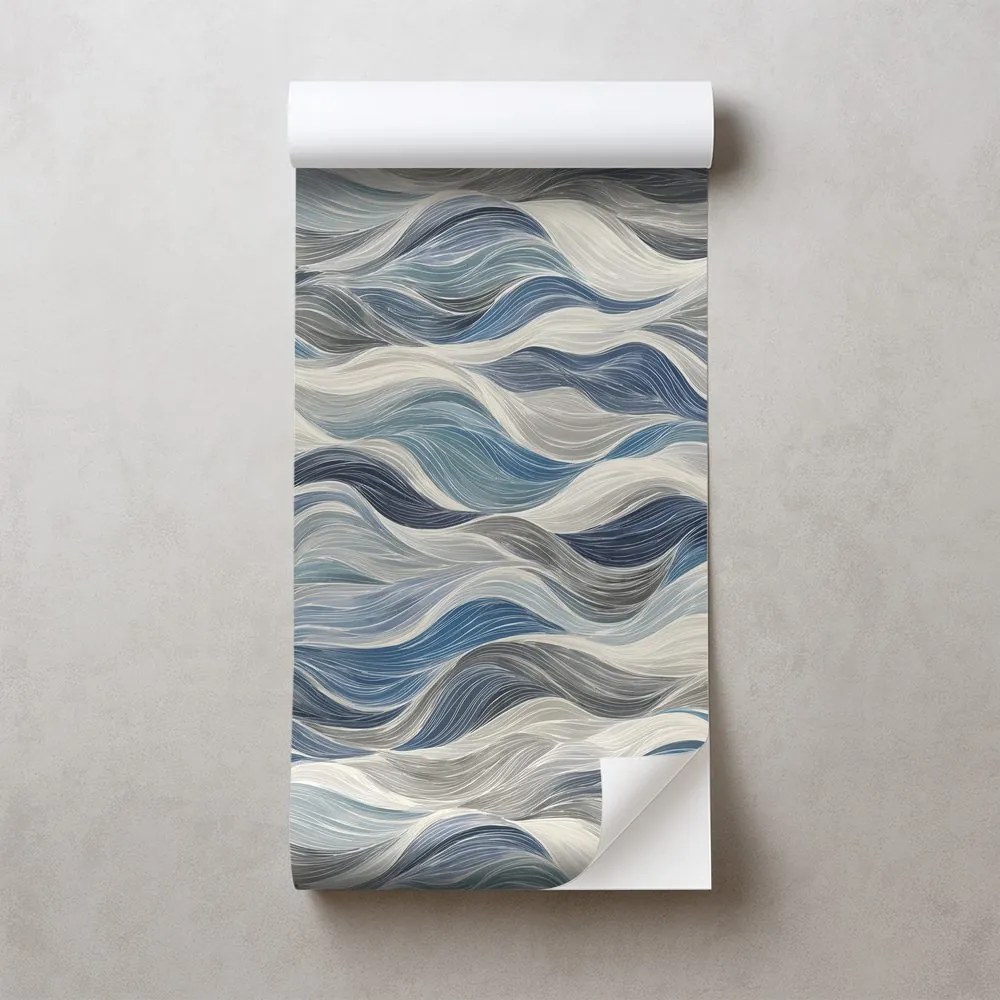 Samolepiaca tapeta modré vlny na sivom pozadí