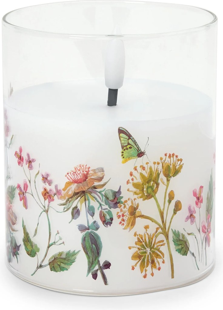 LED sviečka z pravého vosku v nádobe s kvetinovou potlačou