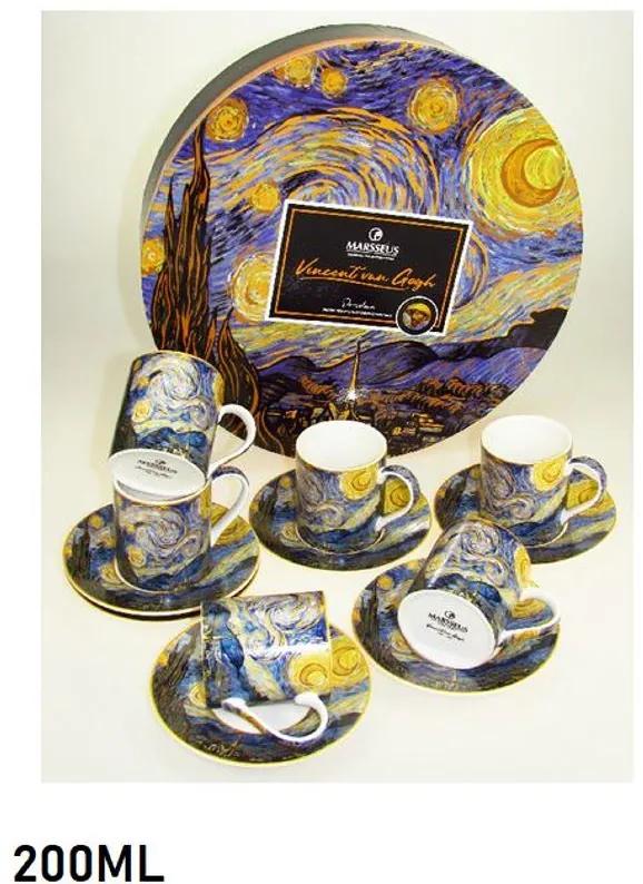 Šálka s podšálkou 150 ml na kávu  - set 6 ks Vincent van Gogh The Starry Night, 2155 ()