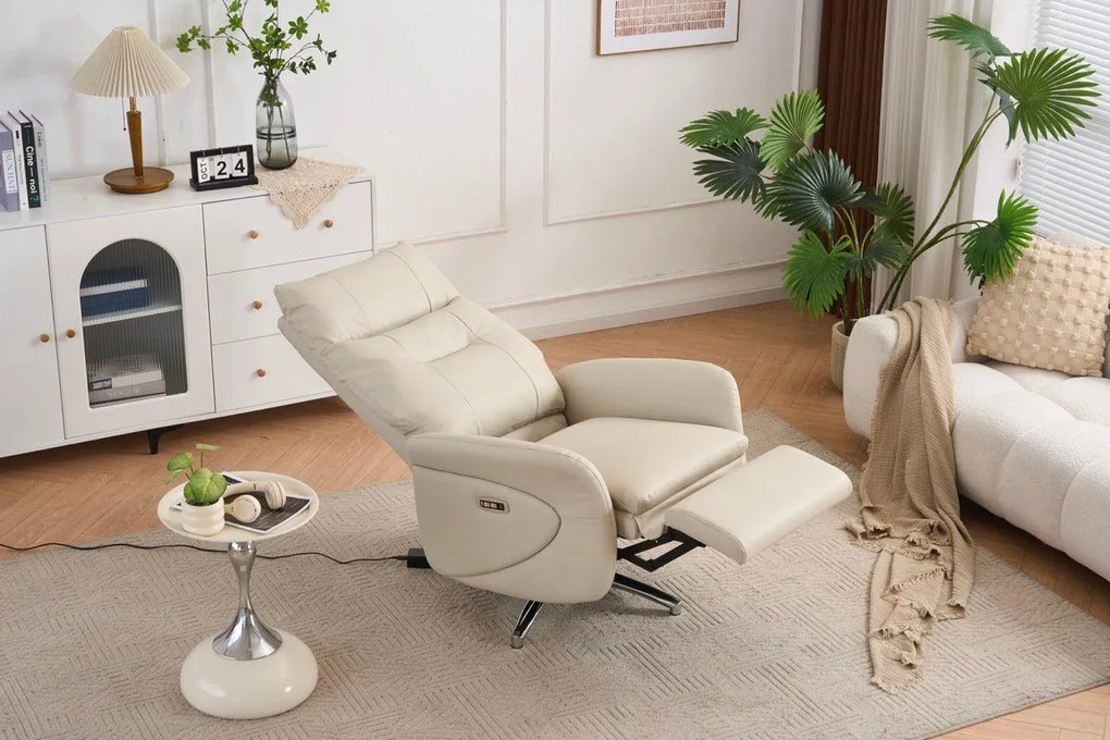 VASHOME Elektrický relaxačný kreslo s nastaviteľným operadlom a podnožkou, s USB nabíjačkou, Béžová