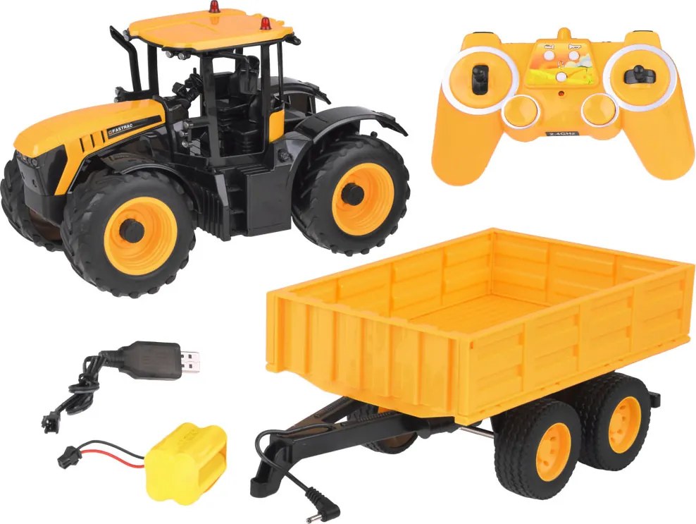 JOKOMISIADA Traktor JCB s prívesom na diaľkové ovládanie s výklopnou korbou Double E 1:16 RC0670