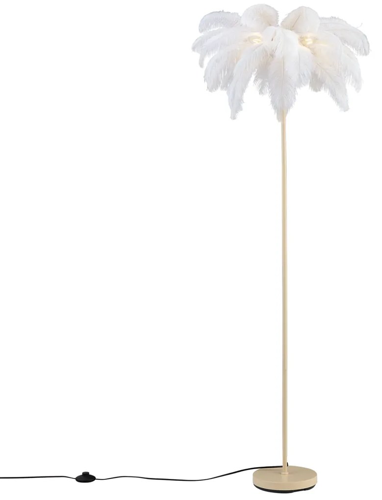 Art Deco stojacia lampa béžová s bielymi perami - Peahen