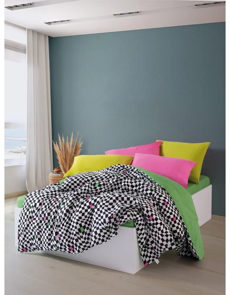 Čierno-biele obliečky na dvojlôžko/predĺžené z bavlny Renforcé s plachtou/4-dielne 200x220 cm Dazzle – Mijolnir