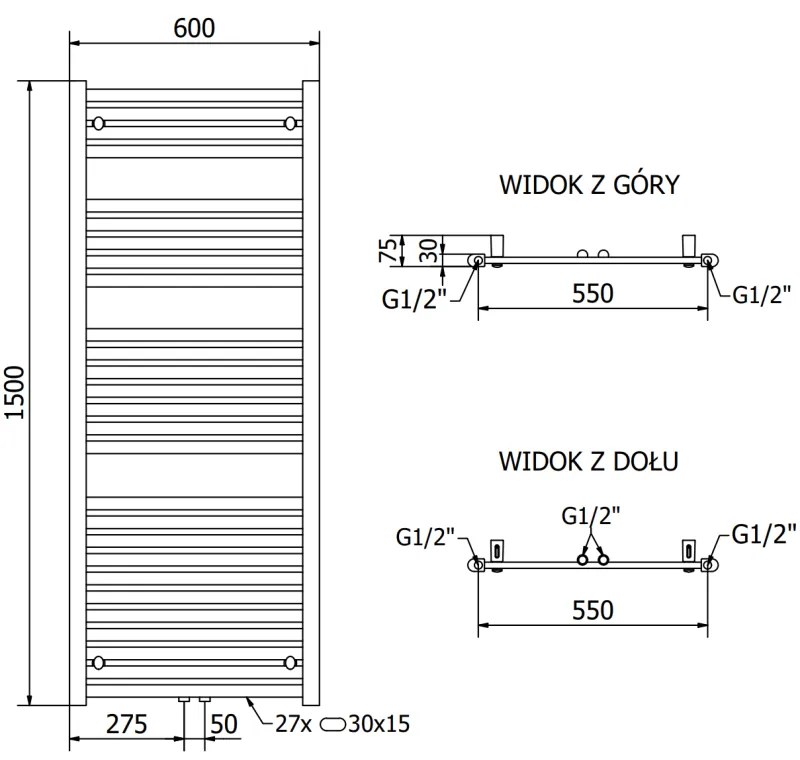 Mexen Hades, vykurovacie teleso 1500 x 600 mm, 812 W, biela, W104-1500-600-00-20