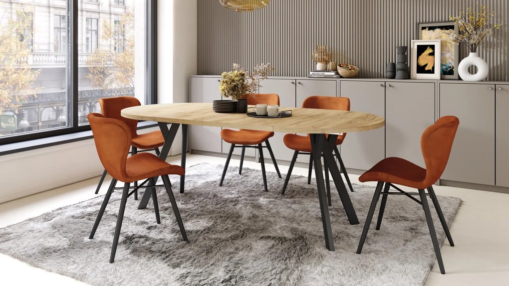 ALMO 100 Dub Craft Gold/čierne nohy - OKRÚHLY LOFTOVÝ/INDUSTRIÁLNY ROZKLADACÍ STÔL DO OBÝVAČKY/JEDÁLNE