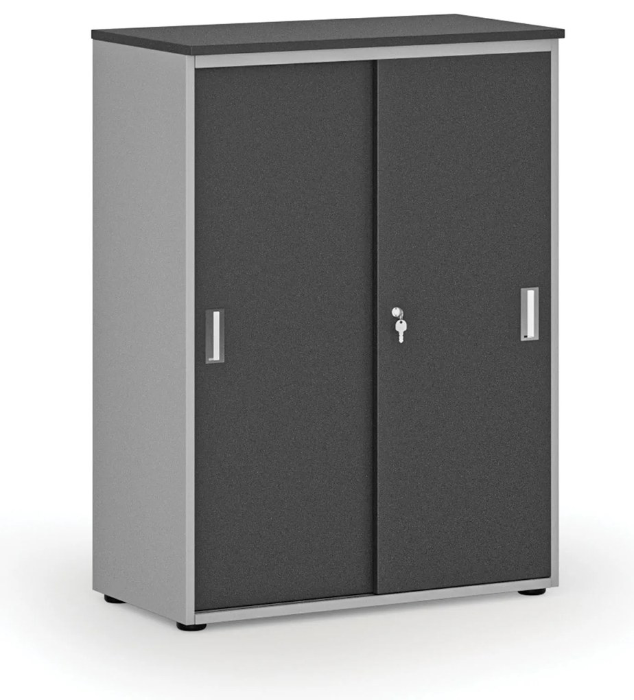 Kancelárska skriňa so zasúvacími dverami PRIMO GRAY, 800 x 420 x 1087 mm, sivá/grafit