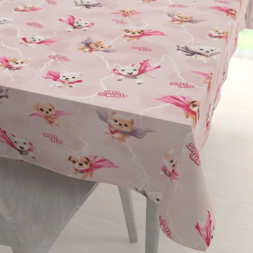 Biante Detský bavlnený obdĺžnikový obrus Sandra SA-650 Psí superhrdinovia na staroružovom 60x100 cm