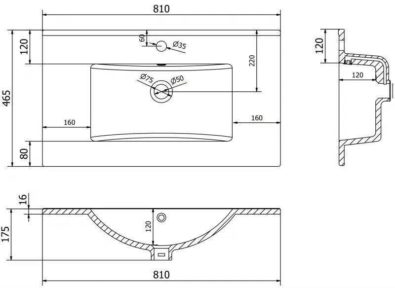 Mexen Atena, umývadlo na zapustenie do dosky 81 x 46 cm, biela lesklá, 25018000
