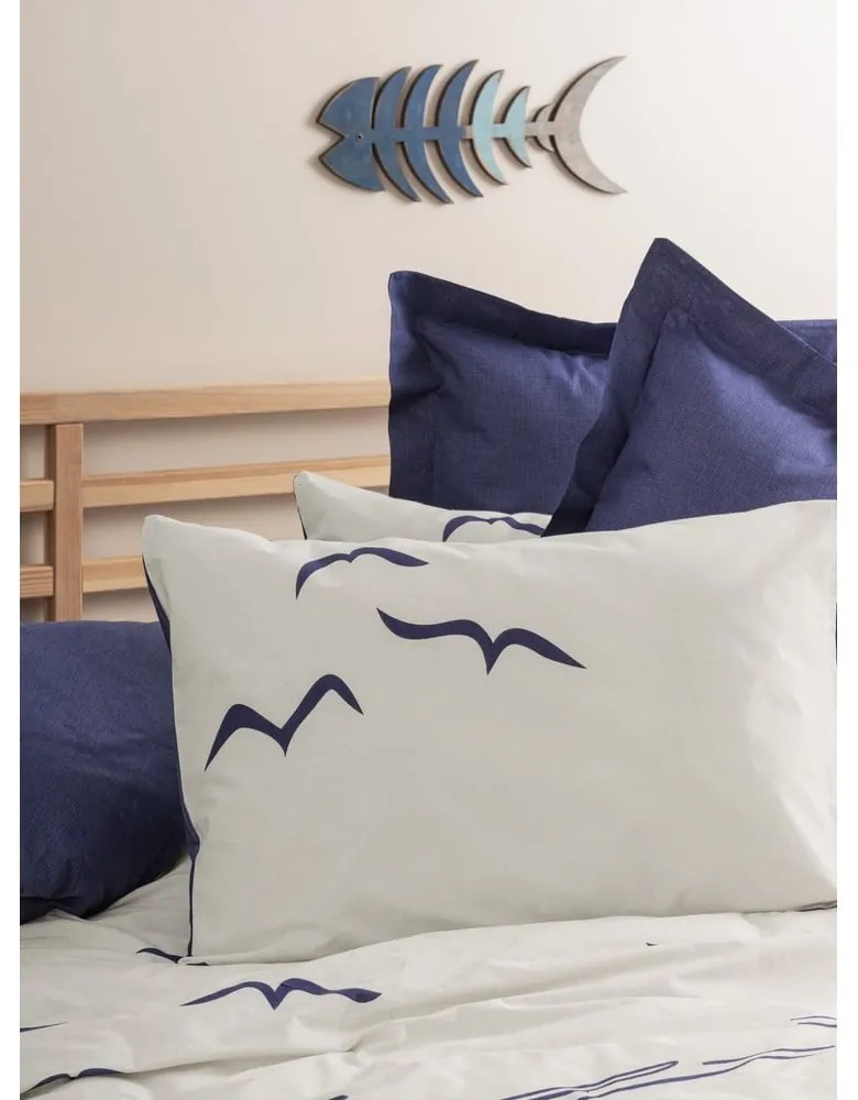 Modro-krémové obliečky na jednolôžko z bavlny Renforcé 140x200 cm Larum – Mijolnir