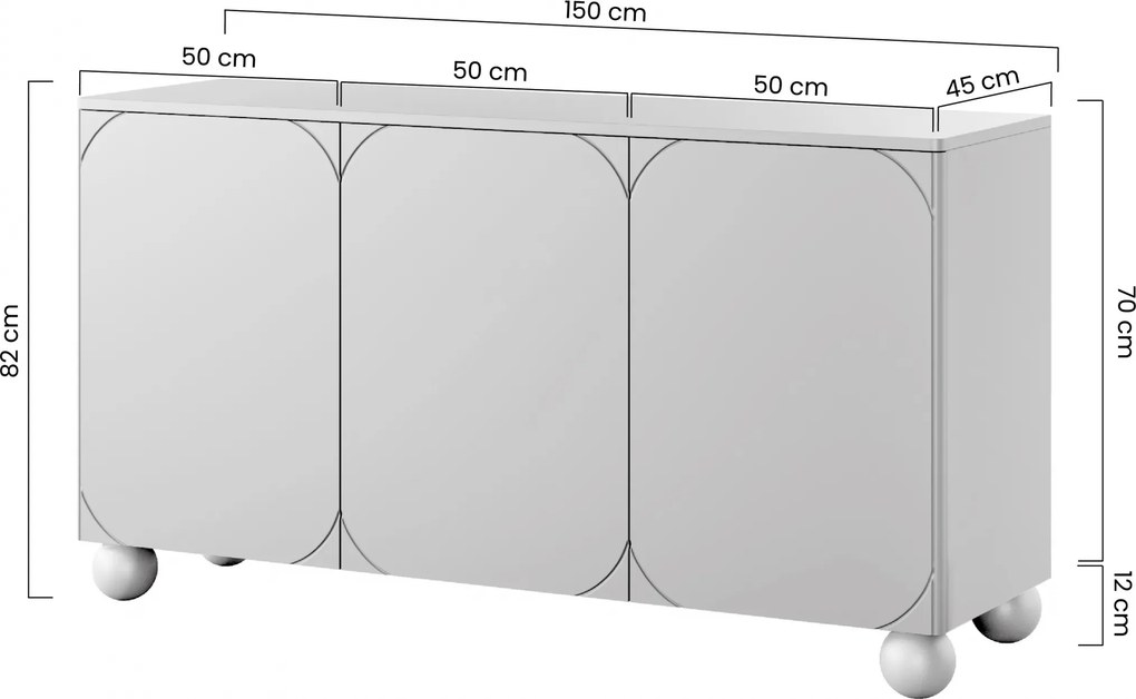 Komoda Sonatia II 150 cm trojdverová - kašmír / guľové nohy