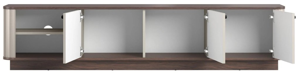 TV skrinka Vesper 3D 187 cm na sokli - kašmír / orech / čierne úchytky