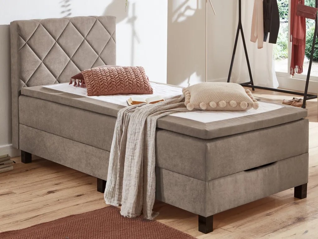 Posteľ Jeff 100x200 cm, svetlohnedá látka