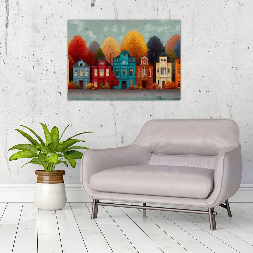 Obraz - Maľované jesenné mesto (70x50 cm)