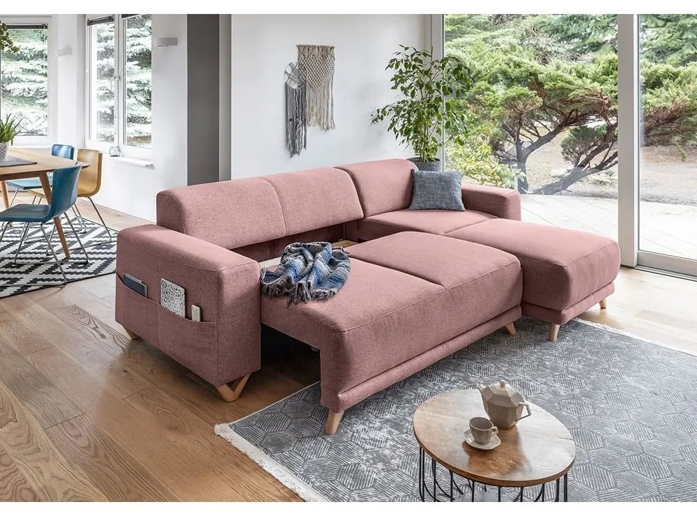 Ružová rozkladacia/s úložným priestorom rohová pohovka Classy Sophie – Miuform