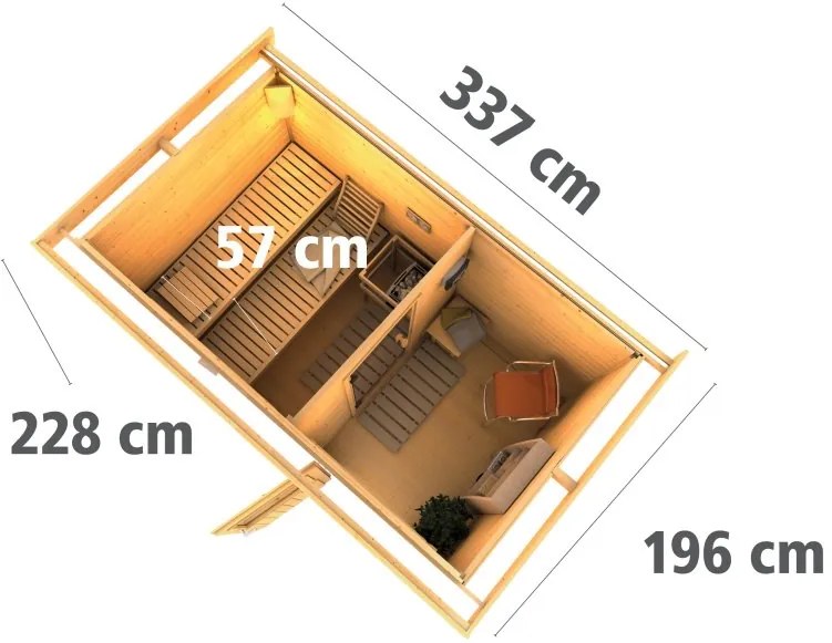 Vonkajšia fínska sauna s predsieňou 337 x 196 cm Dekorhome