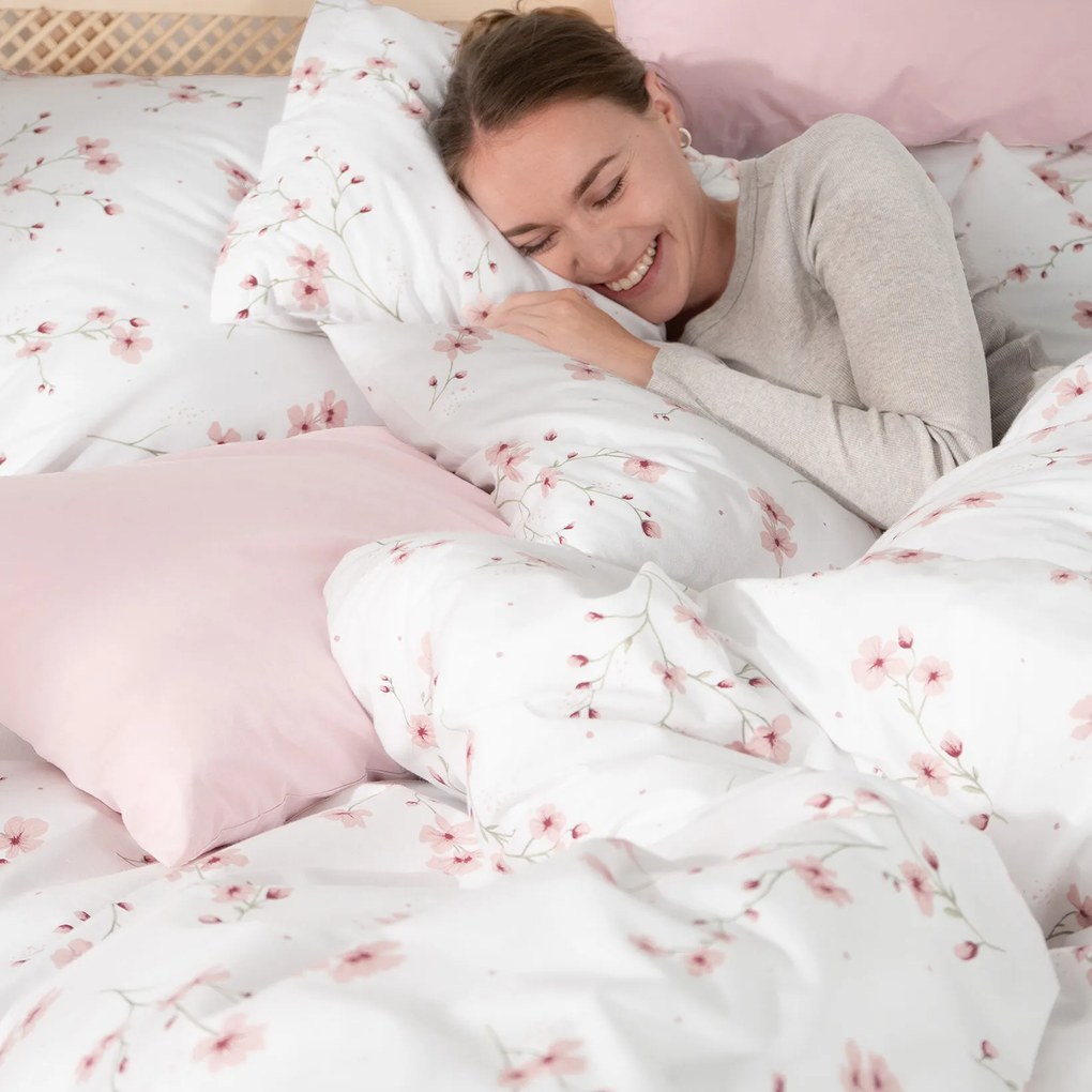 Goldea bavlnené posteľné obliečky - kvitnúce sakury 140 x 200 a 70 x 90 cm