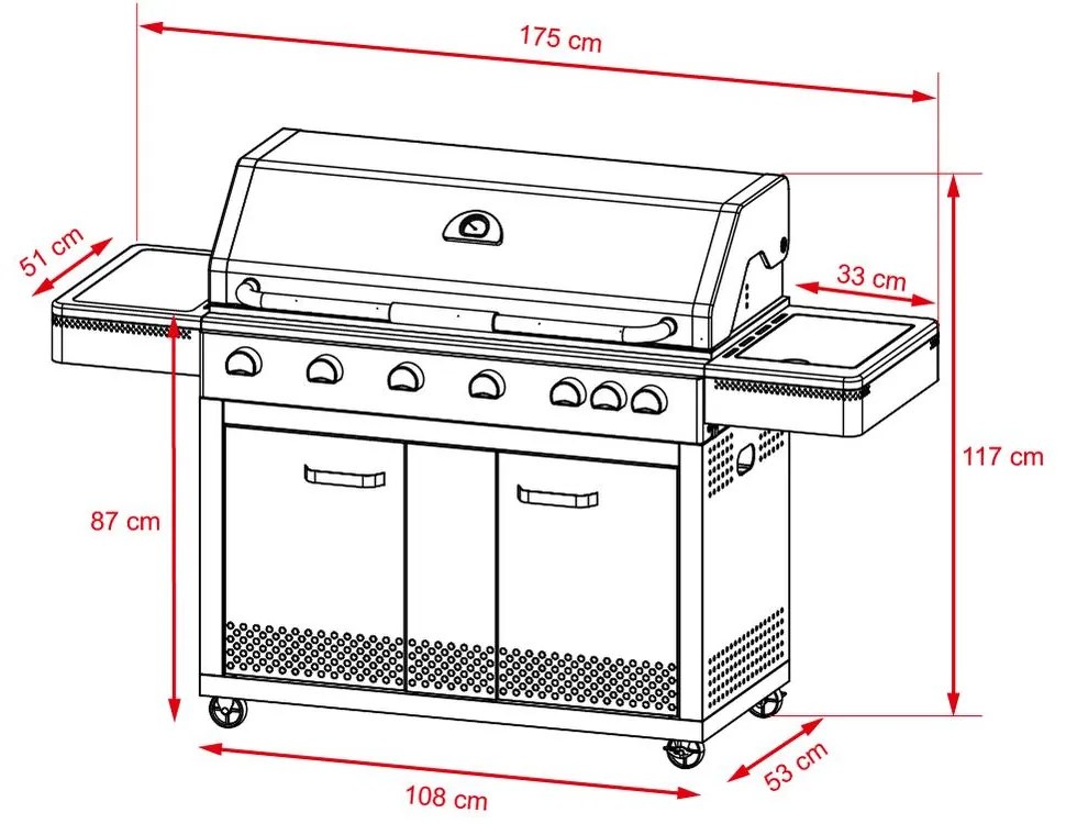 Luxusná záhradná kuchyňa - plynový BBQ gril s bočným horákom Avenberg FLORIDA