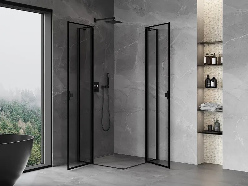 Mexen, Mexen Mist Duo výklopný sprchový kút 75 x 75 cm, čierny rám - 8A4-075L-075P-70-70